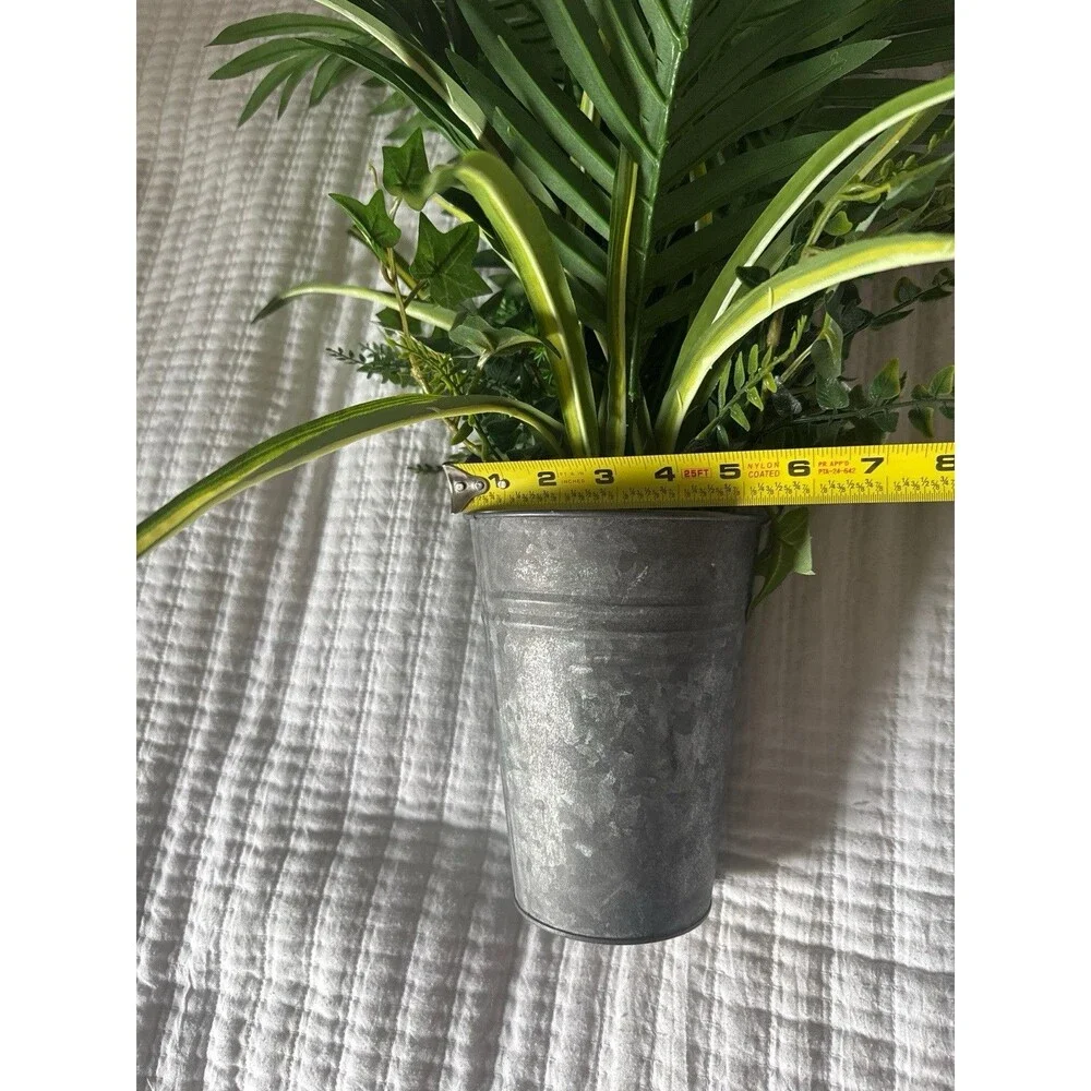 Faux Palm Ivy & Fern Arrangement in Galvanized Tin Bucket – Farmhouse Decor